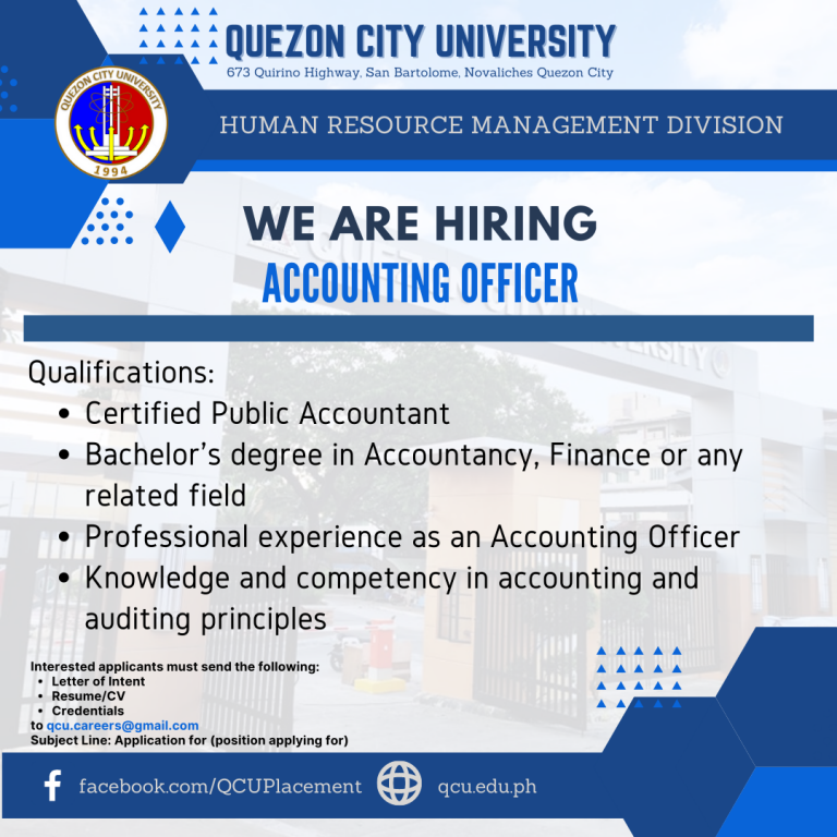 Quezon City University is Looking for an Accounting Officer