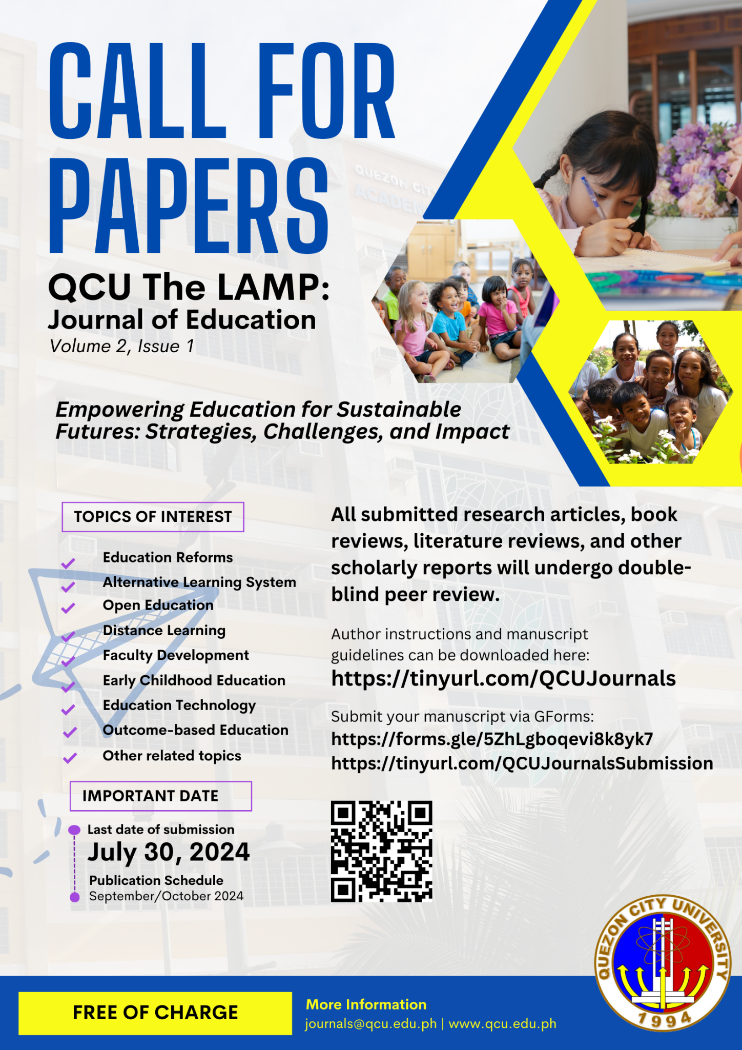 Call for Papers: QCU Journals Volume 2, No. 1 – Quezon City University