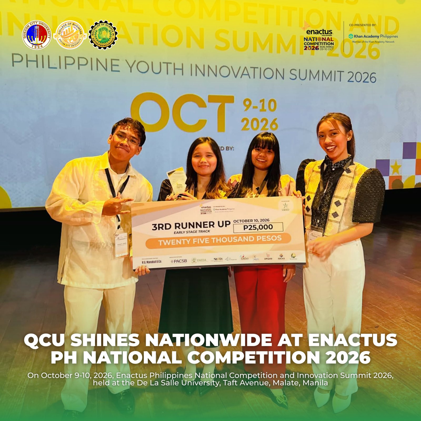 QCU’s Himayari Natures-Project Terrashine Wins 3rd Runner-Up at Enactus Philippines National Competition 2026